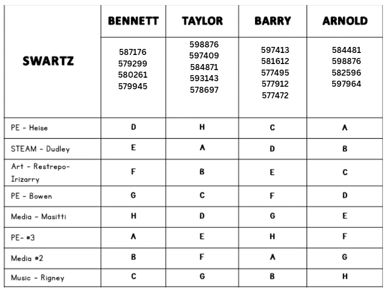 Schedule with with Swartz's Class